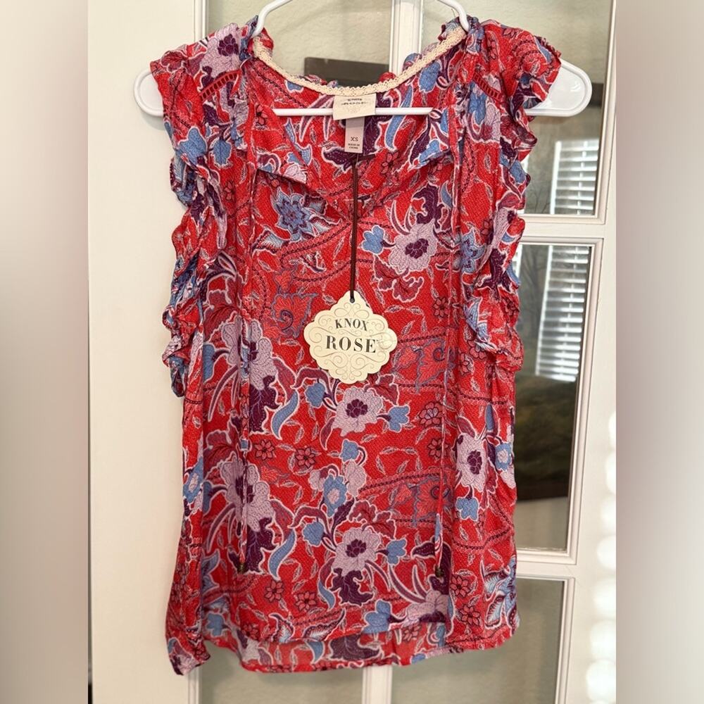Knox Rose Flutter Cap Sleeve Blouse Top Ruffles Floral Prints XS